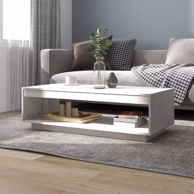 Berkfield Home White Solid Pinewood Coffee Table W/D/H: 110 x 50 x 33.5 cm – 1