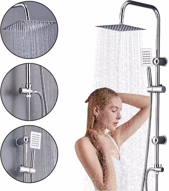 NESTLUNE Twin Head Mixer Shower Kit with Rail and Hose in Silver – 1