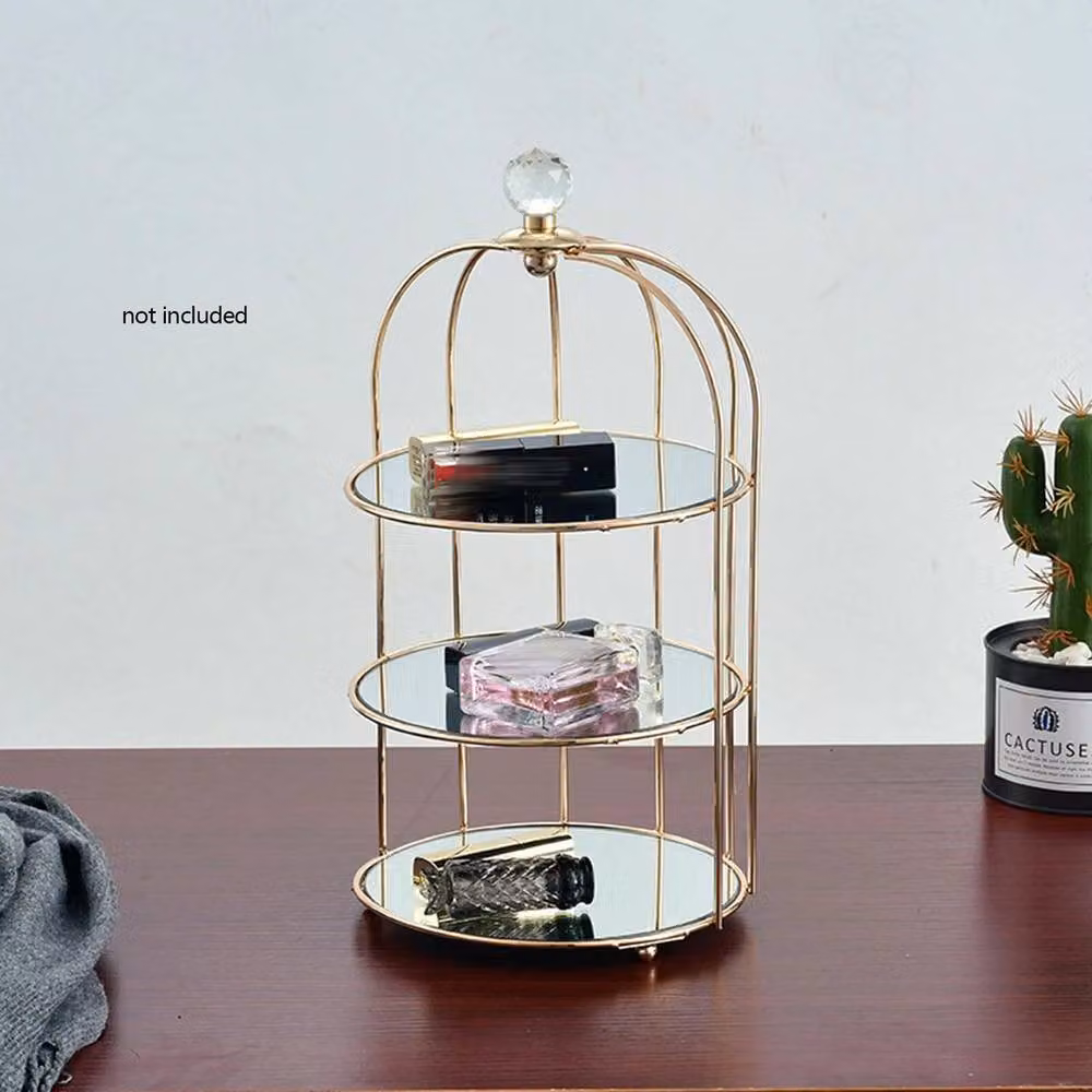 PAWNORA 3 Tier Gold Birdcage Cake and Cupcake Stand with Glass Trays – 2
