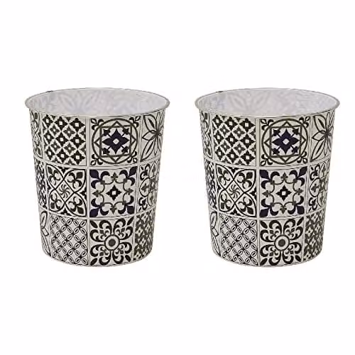 JVL Mosaic Navy and Silver Waste Paper Bin, Set of 2, H: 26.5 cm, W: 24.5 cm, D: 24.5 cm