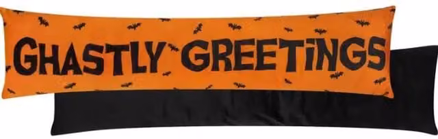 Furn Ghastly Greetings Draught Halloween Textile Table Runner in Orange and Black
