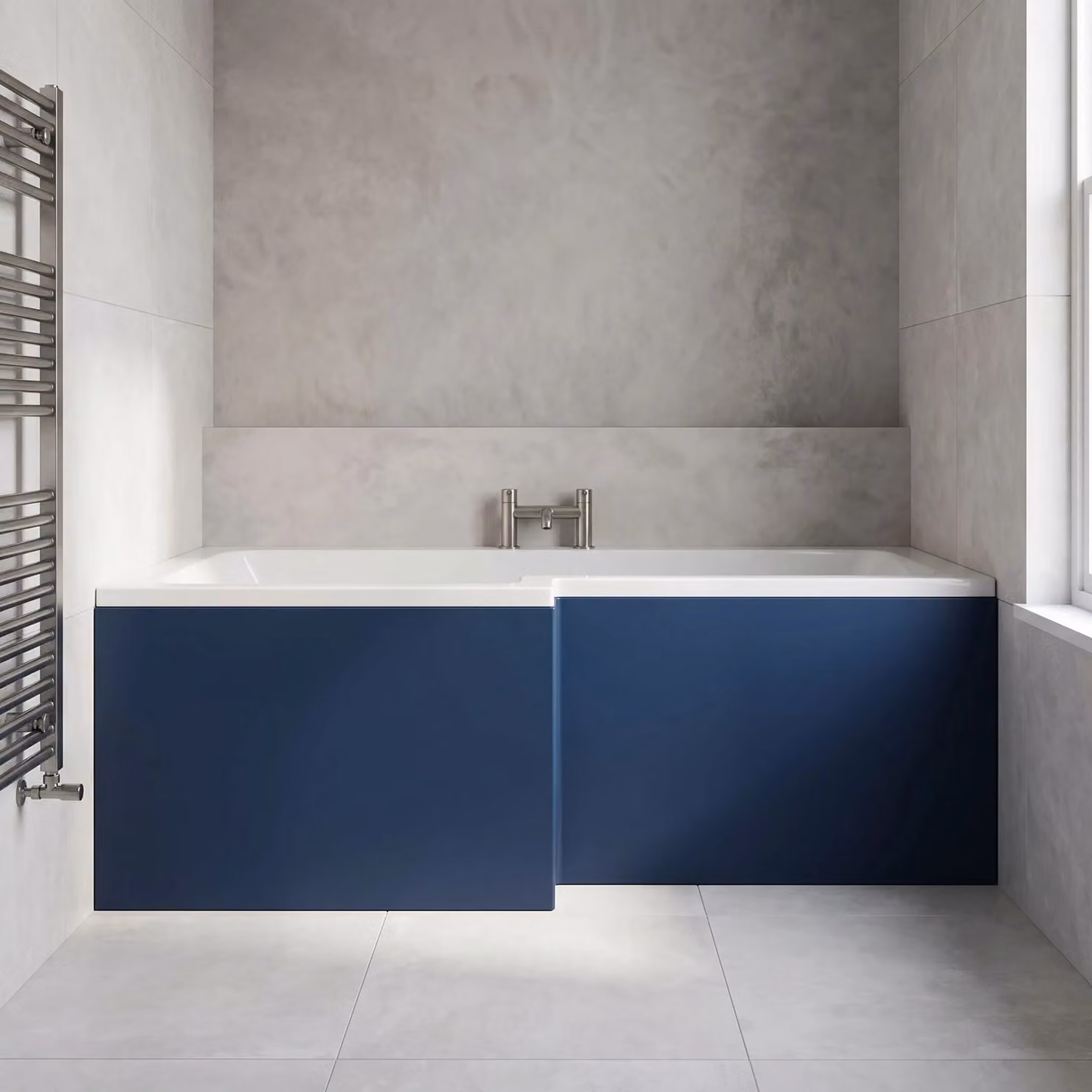 Balterley L Shape Square Front Bath Panel in Matt Midnight Blue, 1700mm – 2