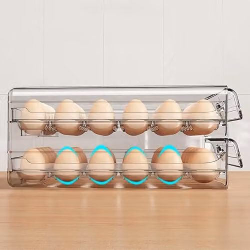Hygrad 2 Tier Stackable Egg Storage Organiser for Fridge and Kitchen Countertop, Transparent – 6