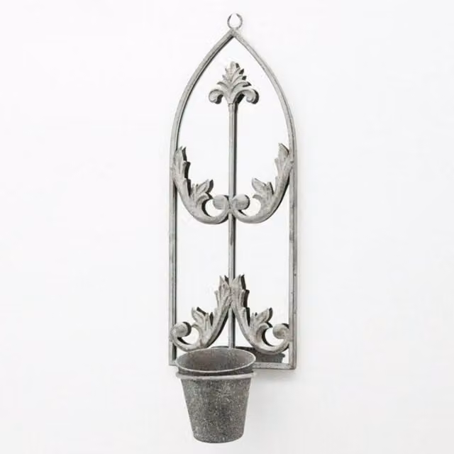 Minster Rusty Wall Mirror with Single Planter in Grey, H 65 x W 20 x D 15 cm