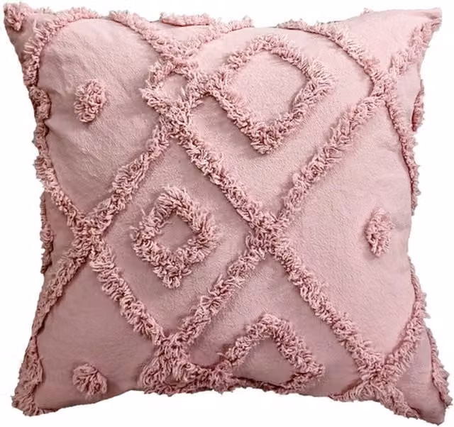 Velosso Boho Square Tufted Cushion in Pink and Purple Cotton and Linen