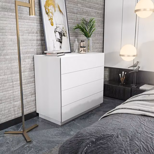 Decorotika Lines Wide Modern Dresser in White with Finger Pull Design W/D/H: 90.0 x 45.0 x 81.6 cm