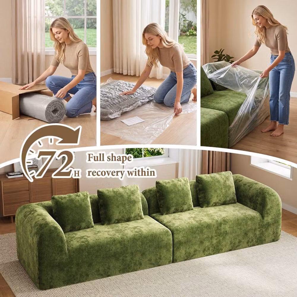 Dprodo Modular L-Shape Chenille Sectional Sofa in Green with Scatter Cushions – 5