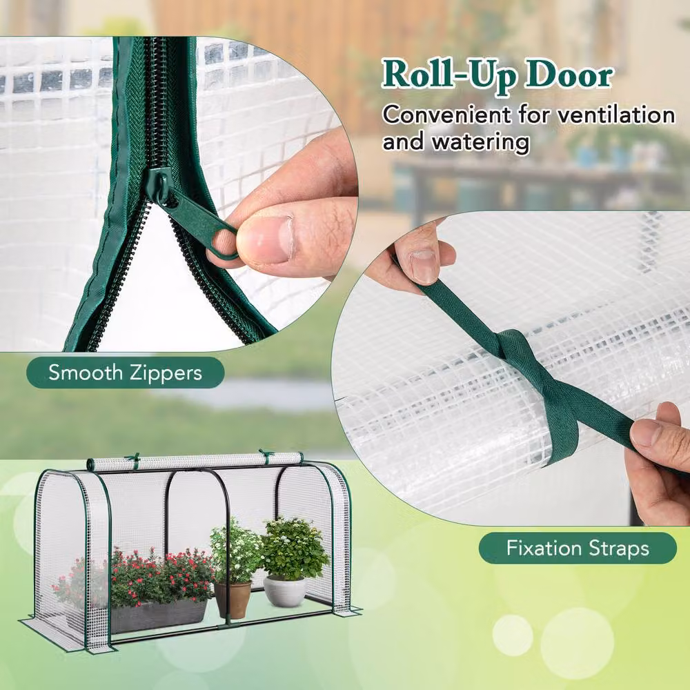 Gymax Mini Tunnel Greenhouse in White with Waterproof PE Cover, W/D/H: 118 x 55 x 60 cm – 5