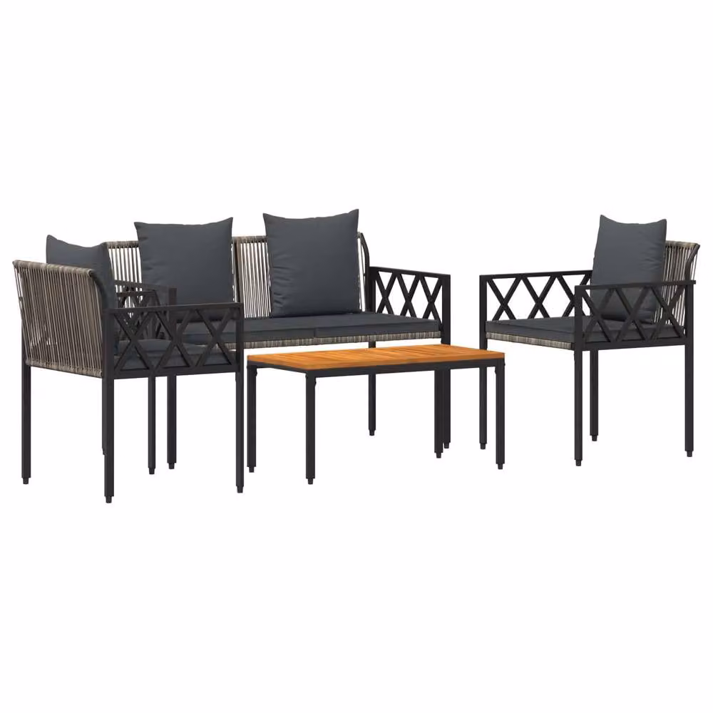 Berkfield Home 4 Piece Modern Outdoor Furniture Set in Grey with Acacia Wood and Powder Coated Steel – 2