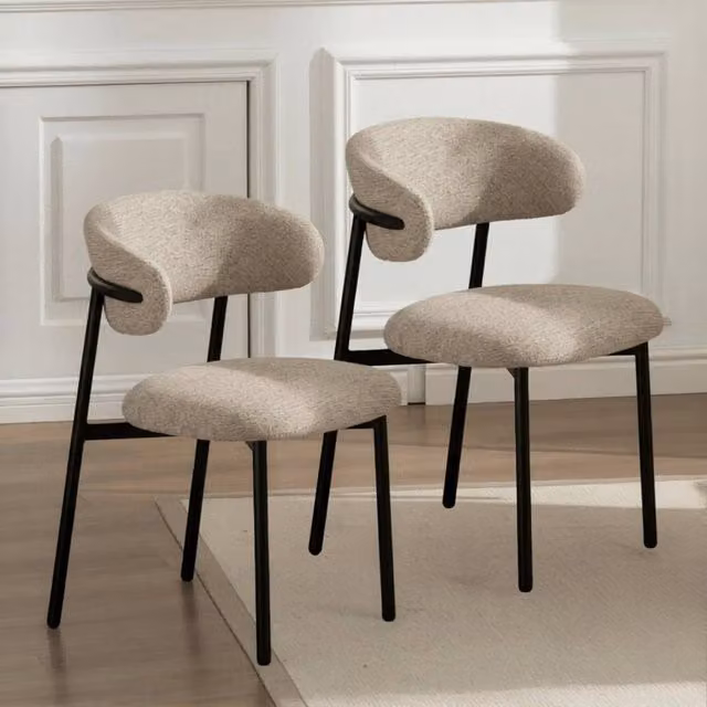 SPETLEK Set of 2 Modern Beige Fabric and Metal Dining Chairs – 1