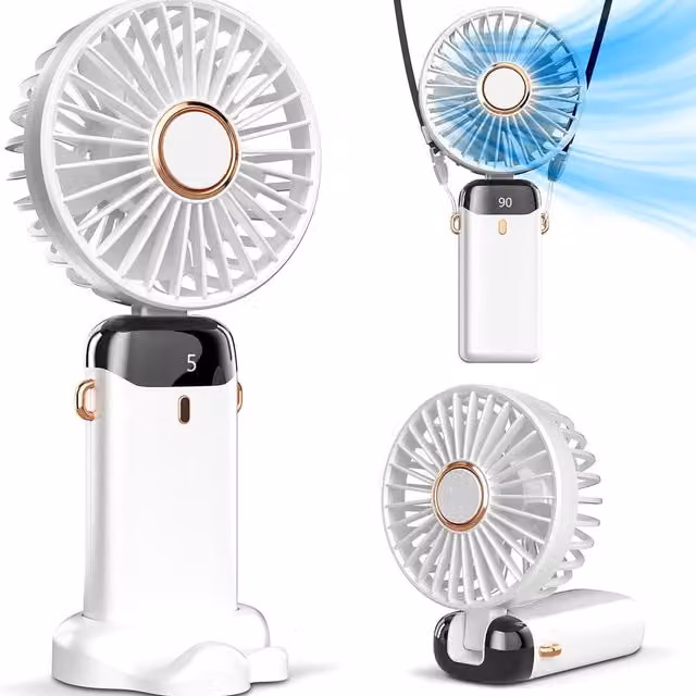 Dyzi 2-in-1 Portable Mini Handheld Table Fan, Rechargeable, White