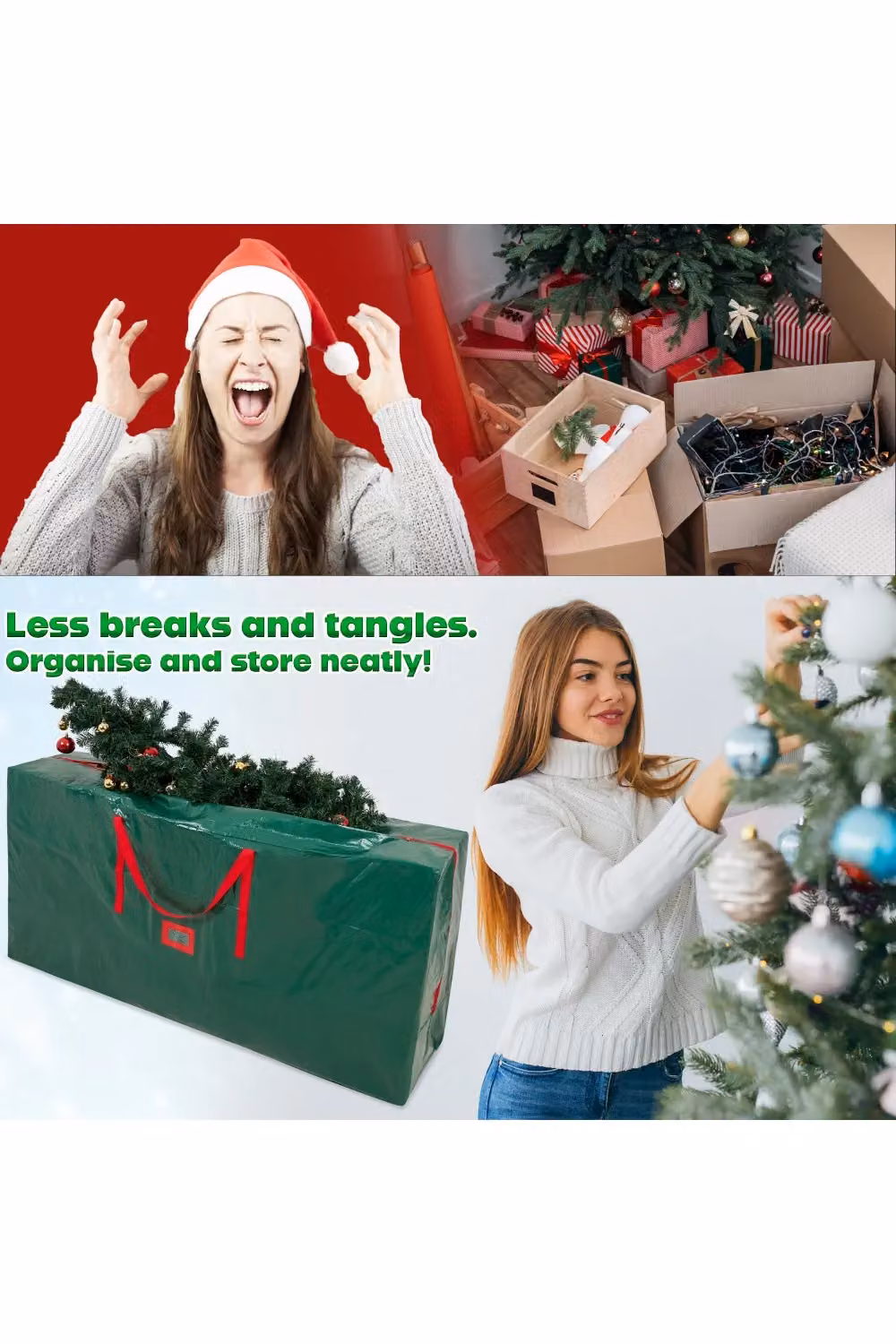 Deco Express Christmas Tree Storage Bag in Green, W/D/H: 160 x 38 x 76 cm – 6