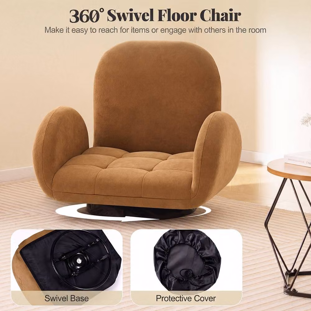 Havendro Brown Swivel Folding Gaming Floor Chair with Adjustable Backrest and Armrests – 5