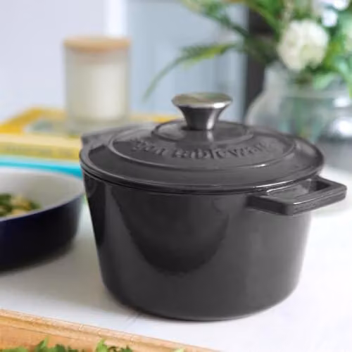 Argon Tableware Round Cast Iron Casserole Dish with Self-Basting Lid, 2.8L, Grey – 5
