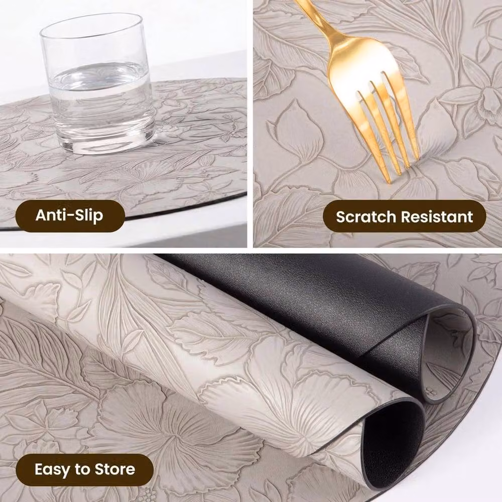KORVIXA 6-Pack Round Faux Leather Placemats and Coasters in Grey – 4