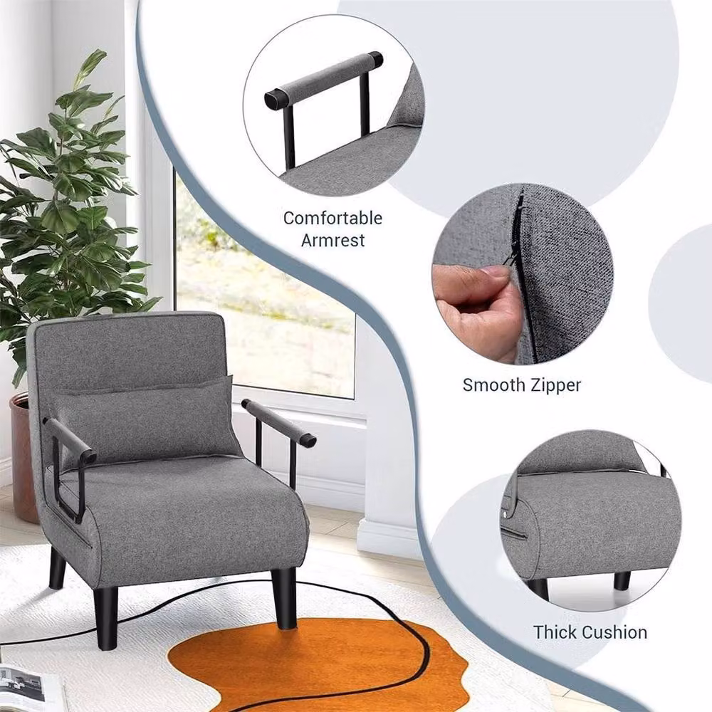 Hinsinc Grey Convertible 5 Position Folding Sleeper Armchair W/D/H: 190 x 100 x 100 cm – 4