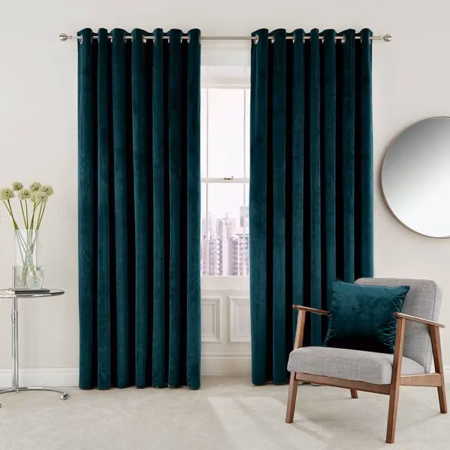 Helena Springfield Escala Velvet Eyelet Curtains in Petrol, W: 228 cm, H: 183 cm – 3