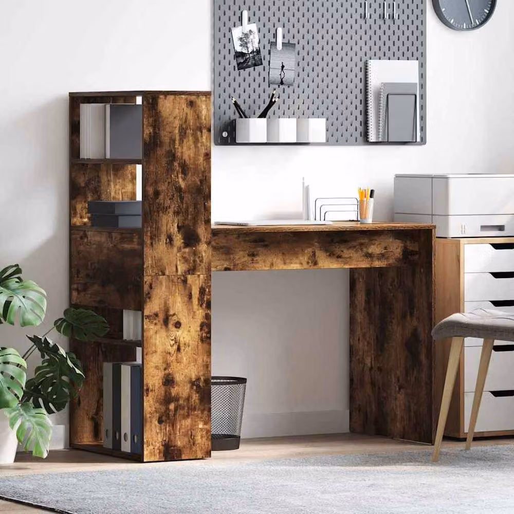 Berkfield Home Writing Desk with Storage in Smoked Oak Brown, W/D/H: 113 x 54 x 120 cm – 2