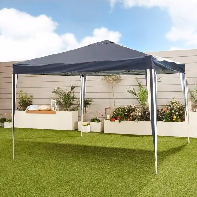 Outdoor Essentials Blue and White Pop-Up Gazebo W: 300 cm x D: 300 cm x H: 300 cm