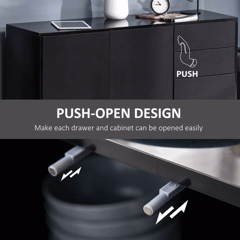 Wyld Haus Lino High Gloss Black Sideboard with 2 Drawers and 3 Doors, W/D/H: 117 x 36 x 74 cm – 6
