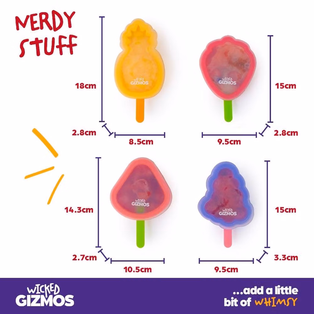 Wicked Gizmos Fruit-Shaped Ice Lolly Mould Set in Multicolour Silicone and Plastic – 7