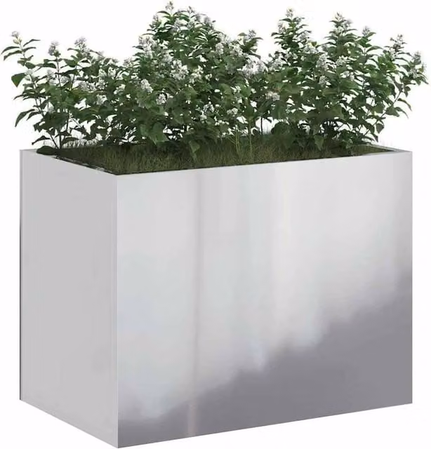 Berkfield Home Silver Galvanised Steel Garden Planter Tub W/D/H: 50 x 32 x 40 cm