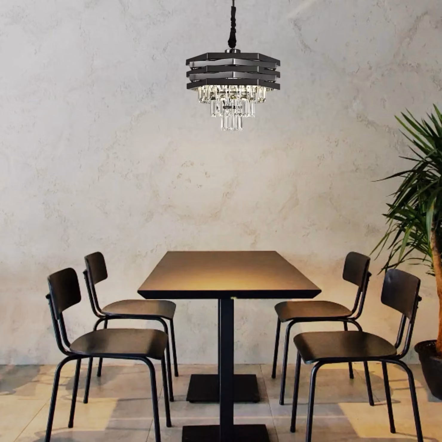 CGC Lighting Kyla Adjustable Crystal and Stainless Steel Pendant Ceiling Light in Grey Smoke – 3