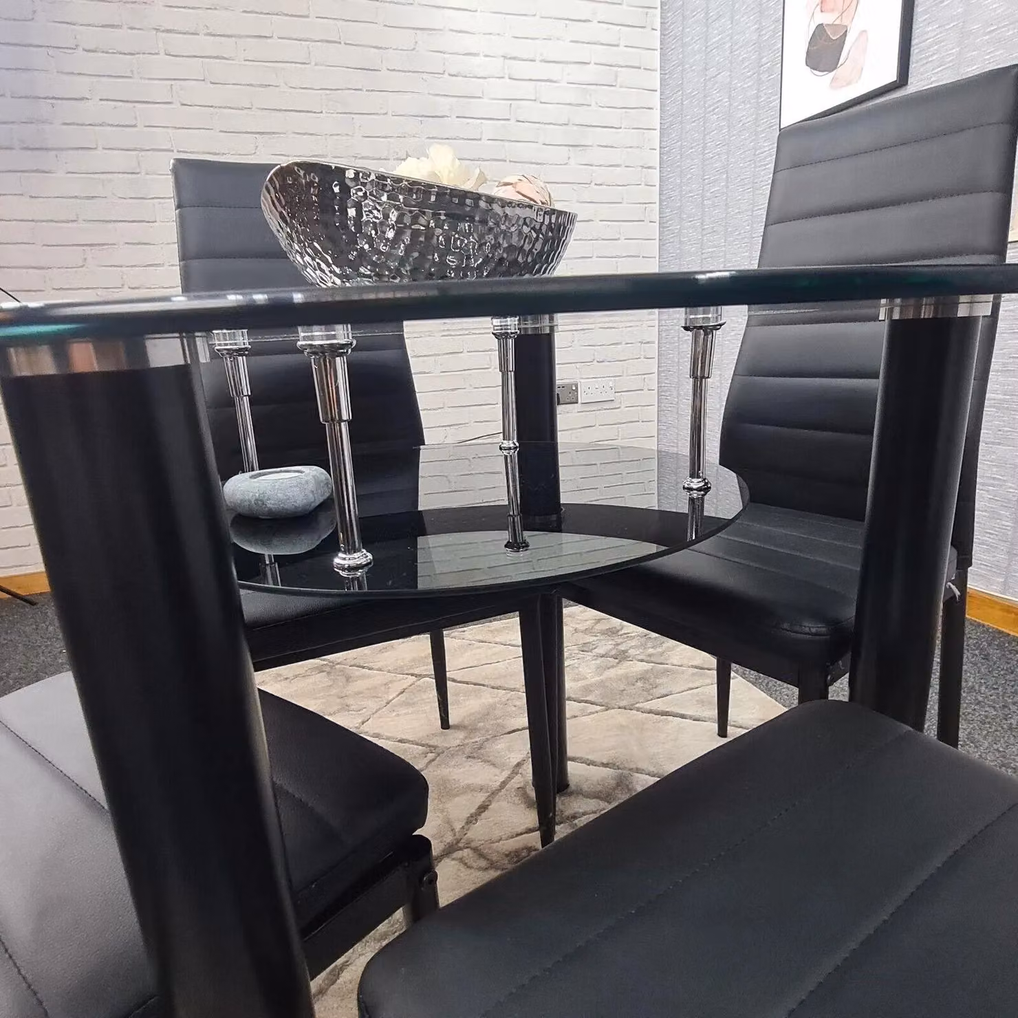 Kosy Koala Modern Round Black Glass Dining Table and 4 Chairs Set in Brown – 5
