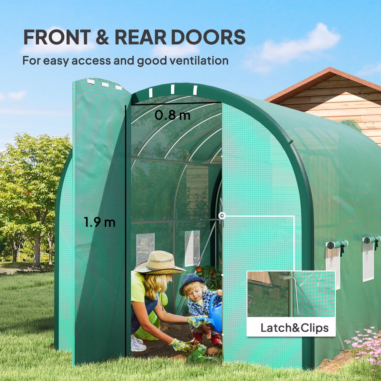 Outsunny Green Walk-in Polytunnel Greenhouse with Steel Frame and PE Cover, W/D/H: 300 x 200 x 200 cm – 4
