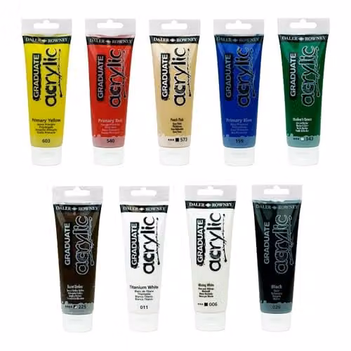 Daler-Rowney Graduate Acrylic Paint Set, 9 Assorted Multicolour Shades, 120ml per Tube – 2