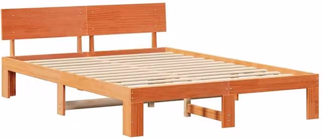 Berkfield Home Solid Pine Wood Bed Frame with Headboard in Wax Brown, W/D/H: 160 x 200 x 66 cm – 1