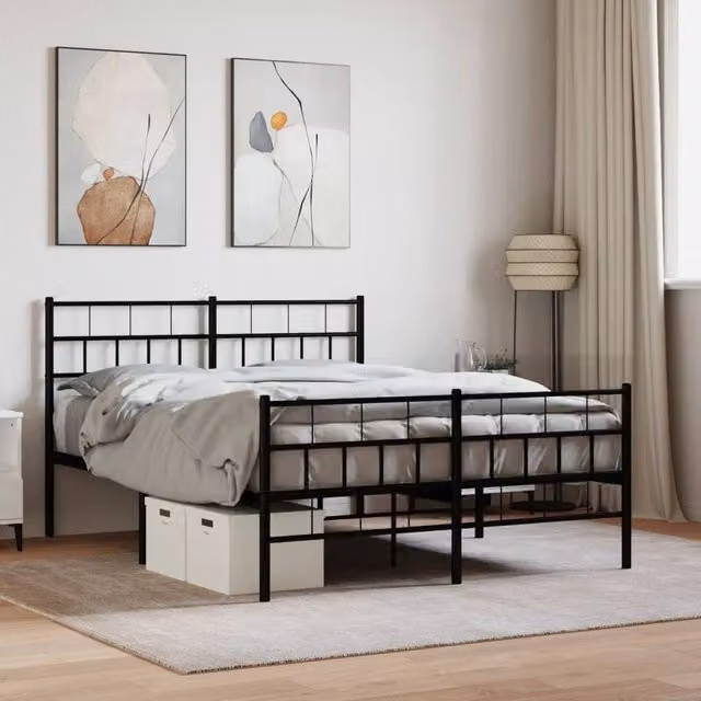 Berkfield Home Metal Bed Frame with Headboard and Footboard in Black, W/D/H: 140 x 200 cm