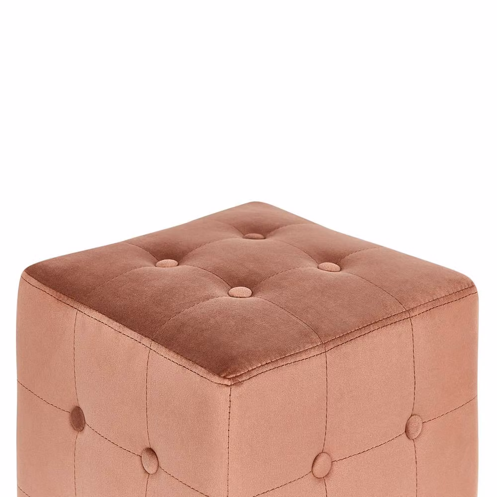 Wyld and Coco Pink Velvet Button Tufted Cube Pouffe – 2