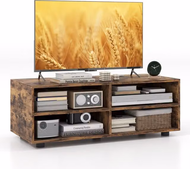 Costway Modern Brown Wood Media Console TV Stand for TVs up to 40 Inch