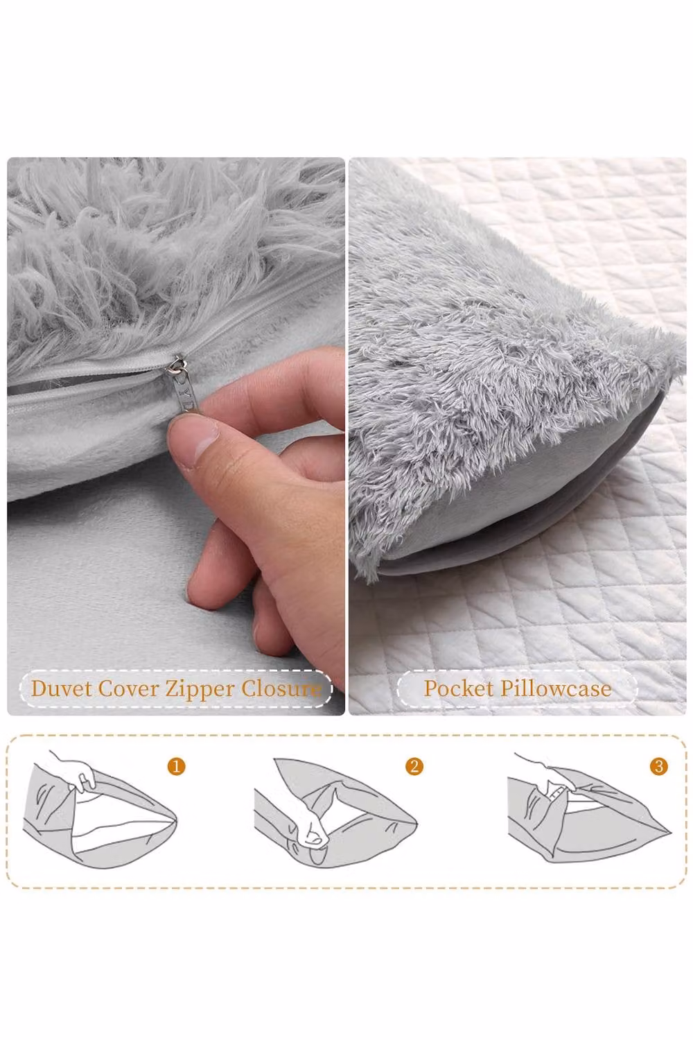 Living and Home 3-Piece Reversible Faux Mink Fleece Duvet Set and Pillowcases, Grey, W/D/H: 200 x 220 cm and 140 x 200 cm – 3