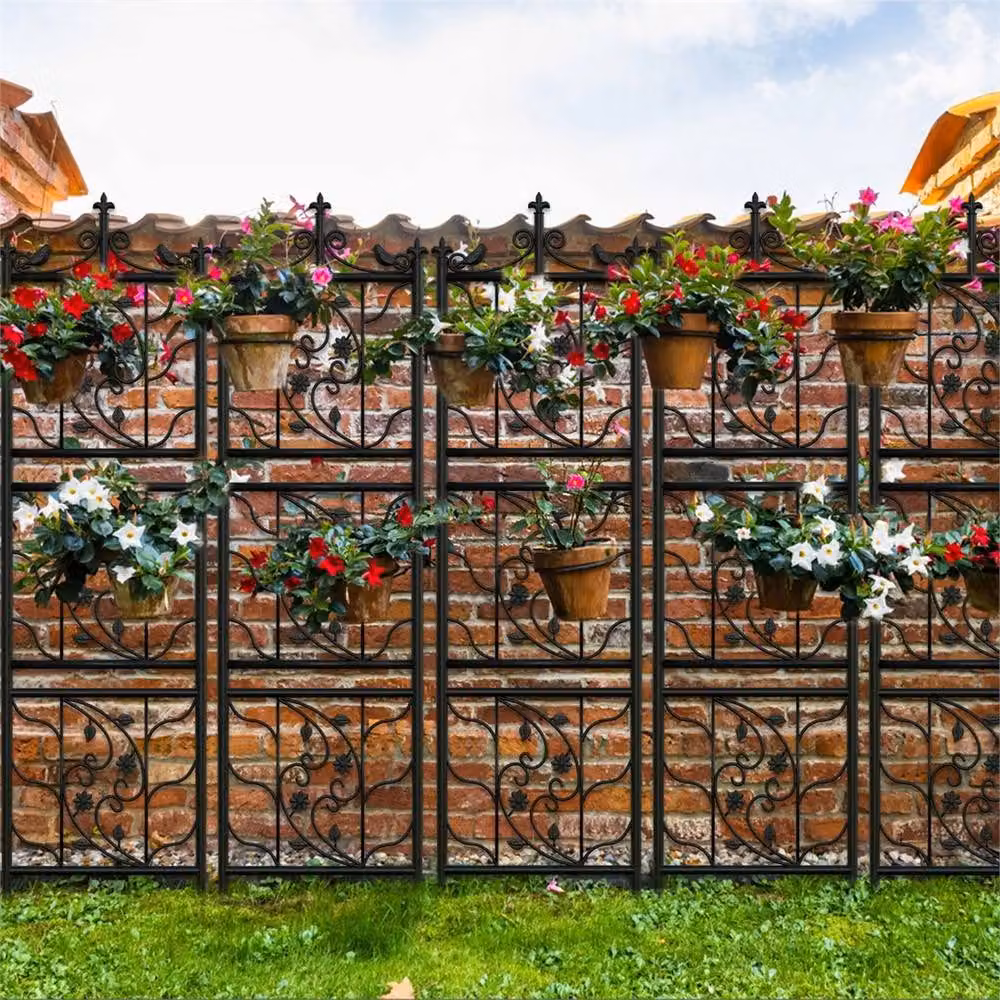 Nordara Black Powder-Coated Metal Garden Trellis Plant Climbing Fence, H 182 cm x W 50 cm x D 2 cm – 3