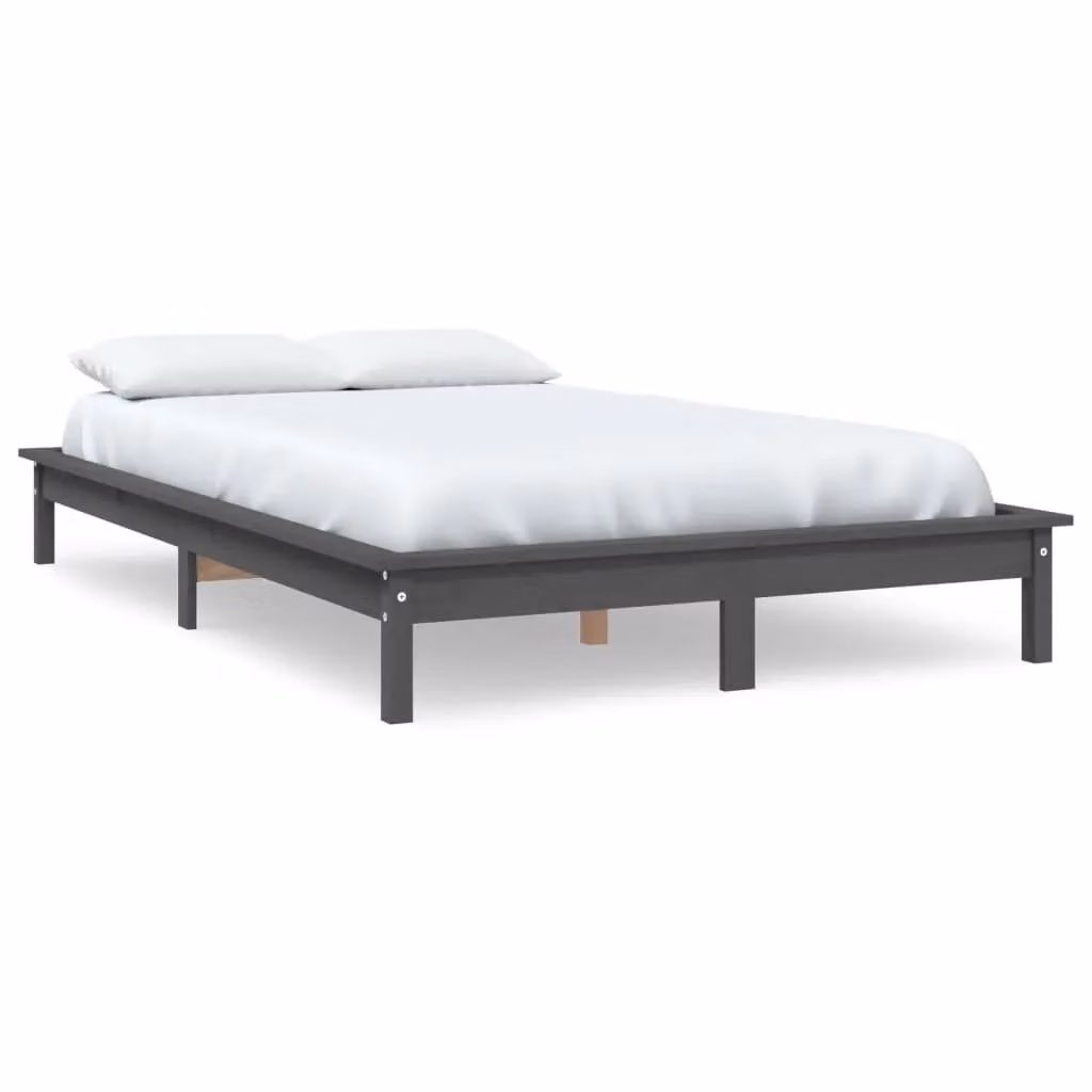 Berkfield Home Small Double Solid Wood Pine Bed Frame, Grey, W/D/H: 120 x 190 cm – 2