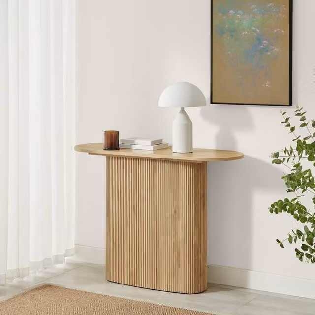 FurnitureboxUK Penrose Rounded Oak Effect Wood Console Table in Light Brown
