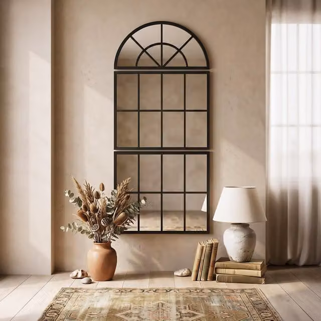HOMCOM Large Arched Modern Wall Mirror with Tempered Glass in Black