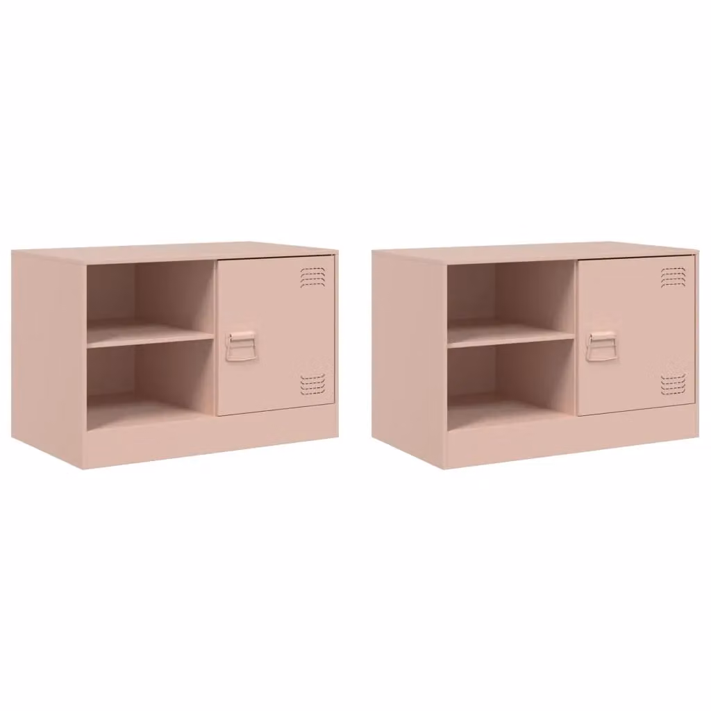 Berkfield Home Set of 2 Pink Metal TV Cabinets with Hinged Doors and Internal Shelves, W/D/H: 67 x 39 x 44 cm – 2