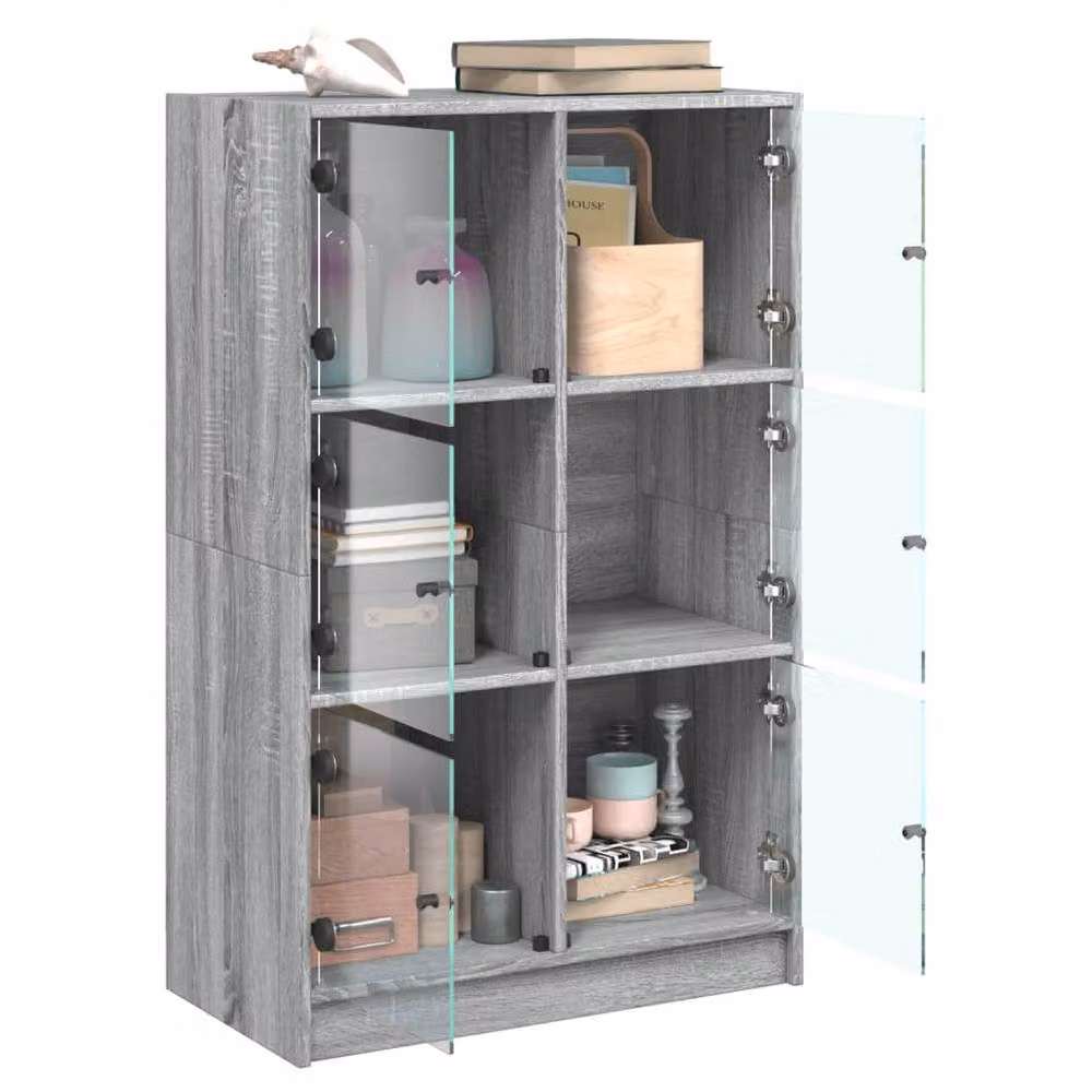 Berkfield Home Highboard with Glass Doors in Grey Sonoma, W/D/H: 68 x 37 x 109 cm – 2