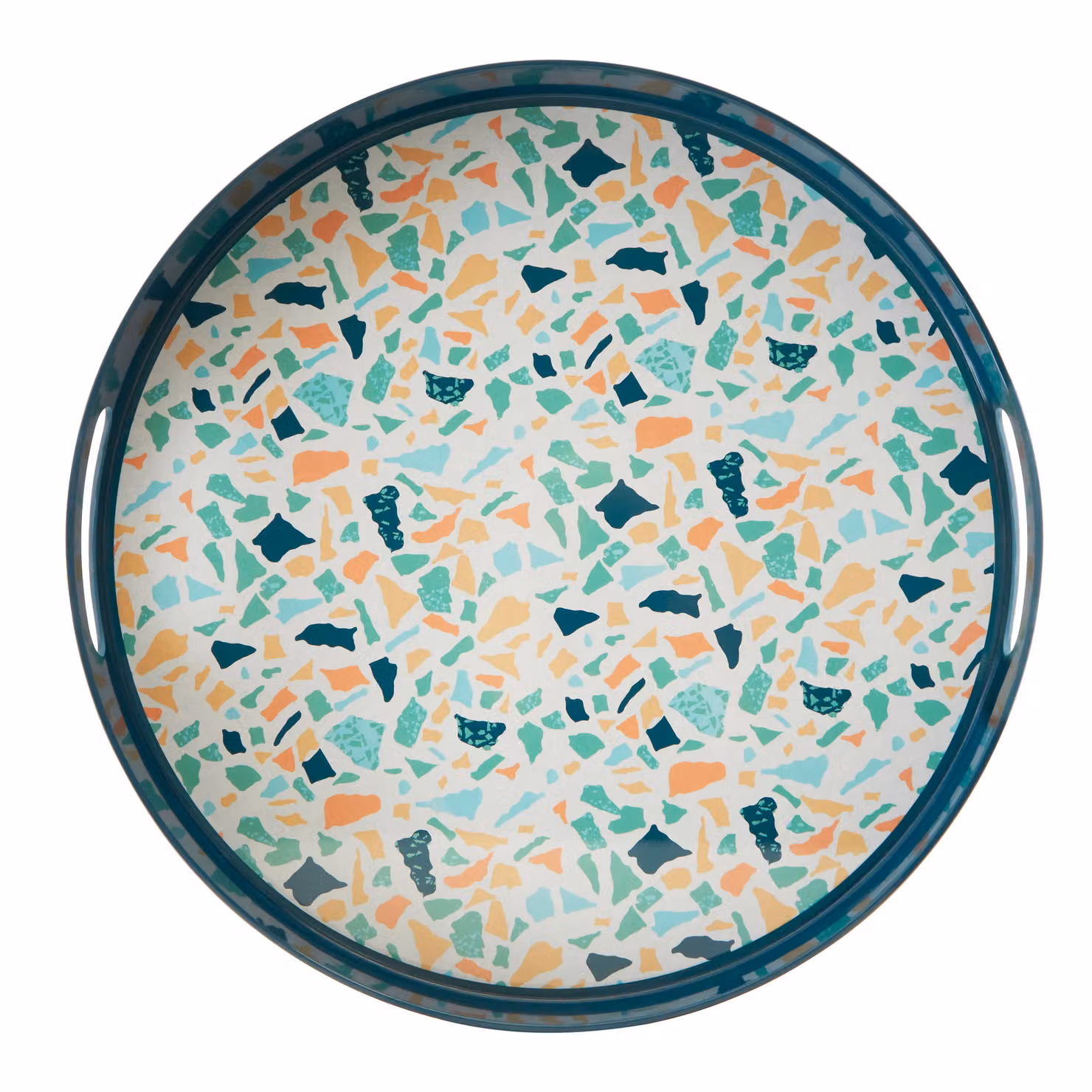 Orsina Melamine Round Terrazzo Serving Tray with Handles, Blue, White and Green, Diameter: 38 cm – 3