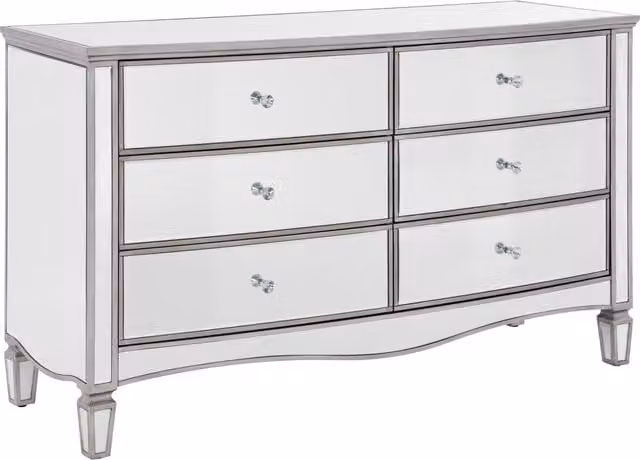 Birlea Elysee 6 Drawer Wide Chest in Silver and White with Mirrored Top