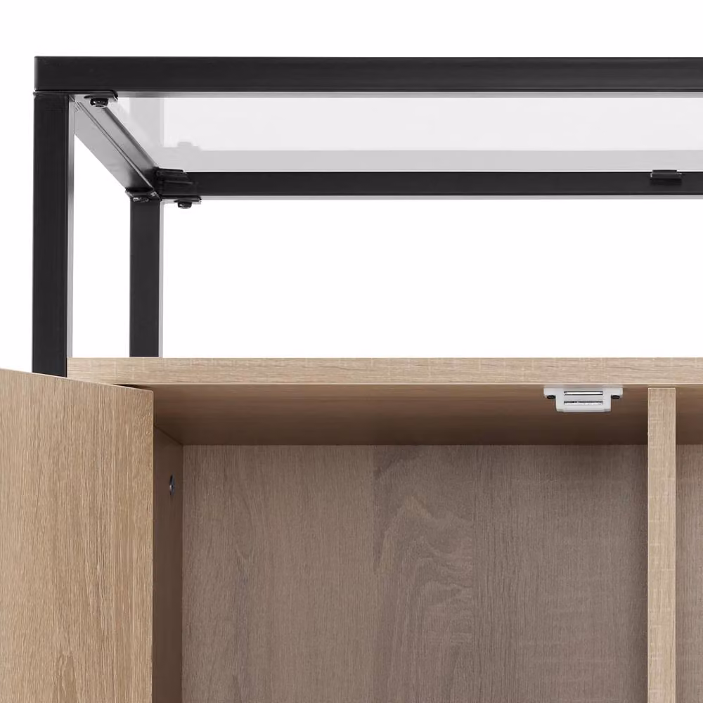 tectake Coventry Sideboard in Light Oak with Glass Tabletop and Open Shelves – 9