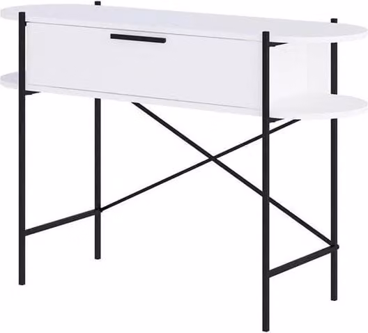 Nordara White Modern Console Table with 1 Drawer, 2 Shelves and Metal X-Frame – 1
