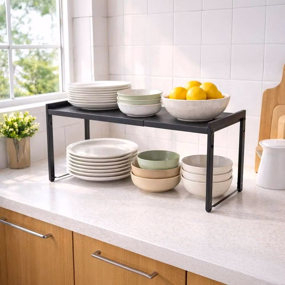 EONLION Black Metal Kitchen Shelf Organiser and Stackable Spice Rack, Width: 100 cm – 3