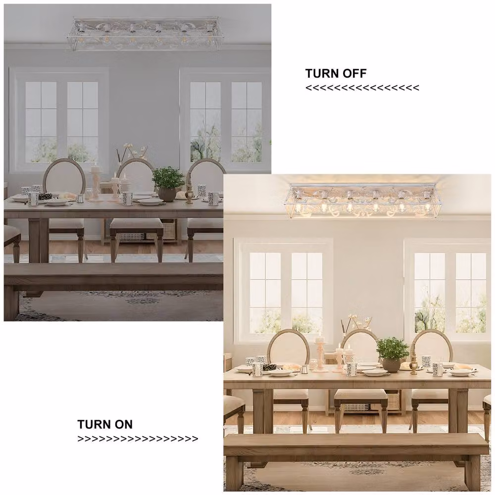 NIVOR 6 Light Metal Farmhouse Dimmable Flush Mount Ceiling Chandelier, White, W: 115 cm – 2