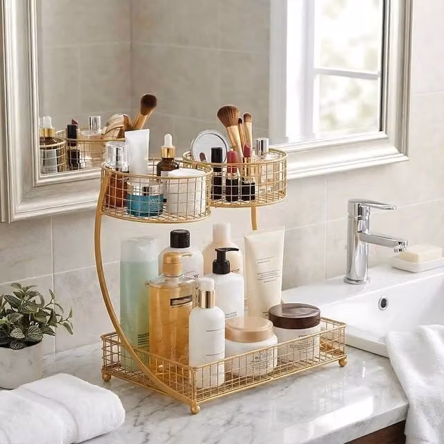EONLION Gold 2 Tier Makeup Organizer and Kitchen Shelf, Width: 50 cm – 1