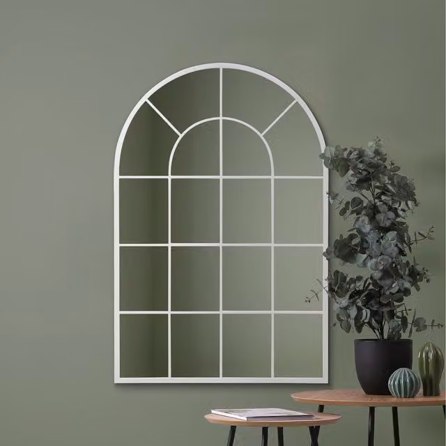 MirrorOutlet Arcus Modern Metal Wall Window Mirror in White