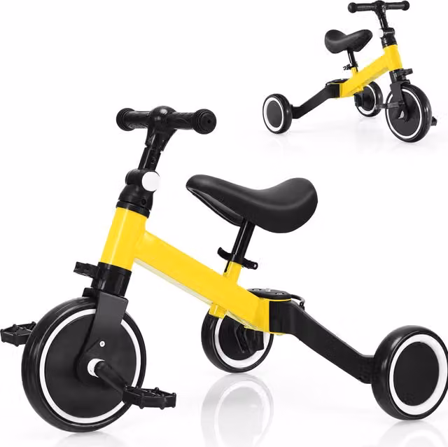 Costway 3-in-1 Convertible Kids Tricycle and Balance Bike in Yellow